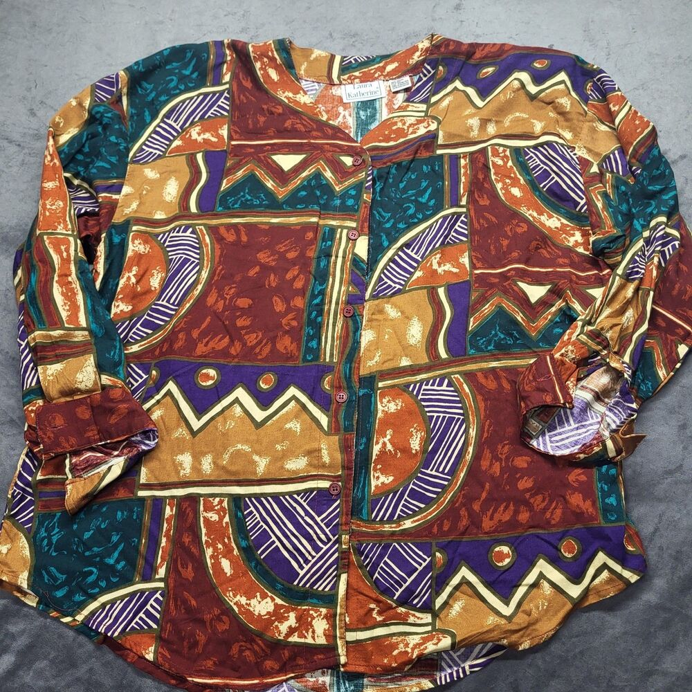Laura Katherine Vintage 90s Rayon Abstract Button Up Shirt Womens Plus Size 20W